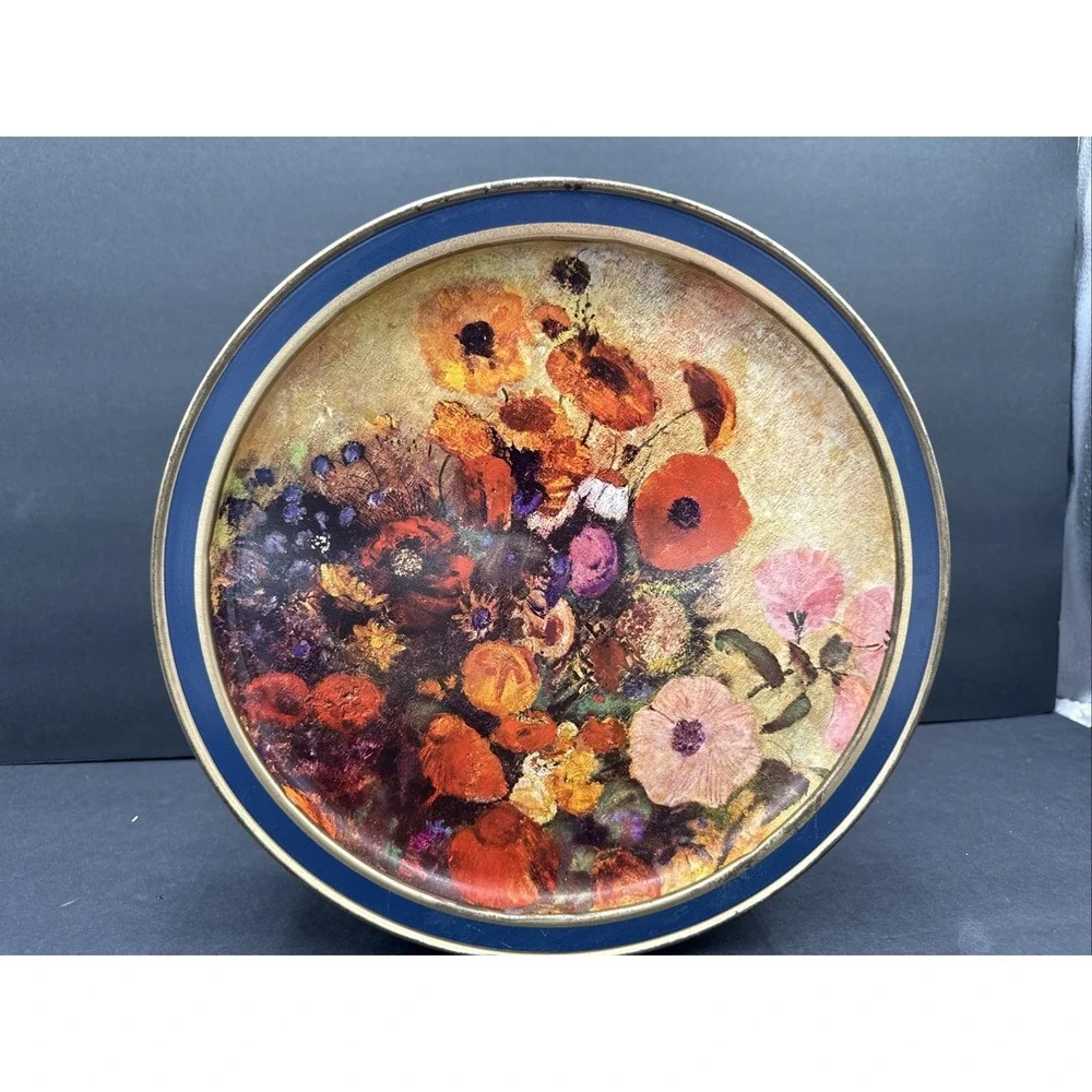 Vtg Tin Canister Serving Tray Lid 13.5